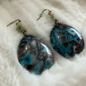 Genuine Turquoise & Sage Quartz Boho Earrings – Unique Earthy Gemstone Jewelry